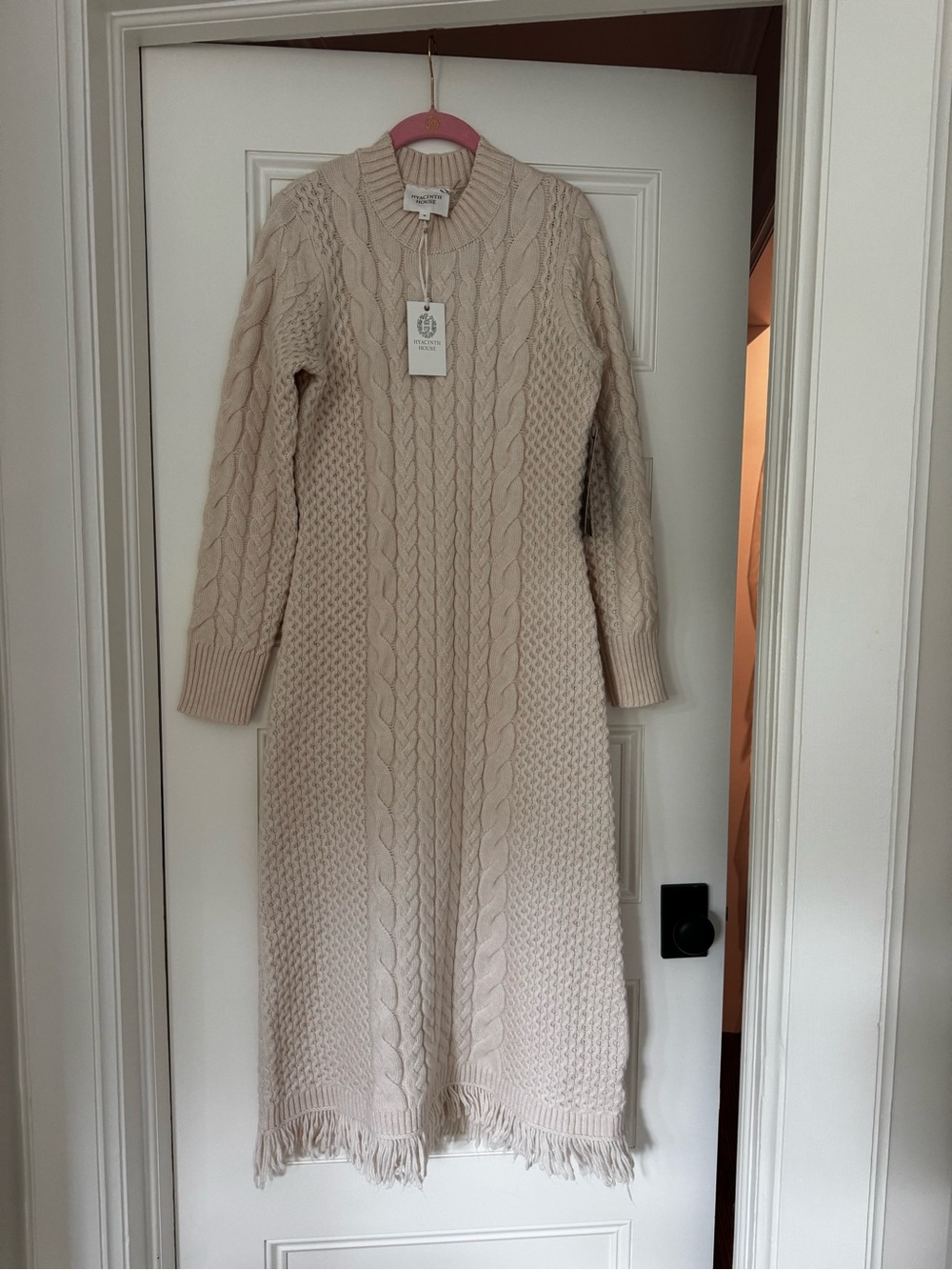 Tuckernuck/ Hyacinth House Knit Cable Fringe Midi Dress in Cream